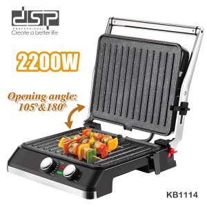 Grill Tostier Elektrike DSP KB1114 – 2200W me Termostat & Timer, me Pllaka Jo-Ngjitëse